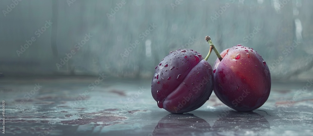 Poster a photo displaying a ripe plum with copy space image