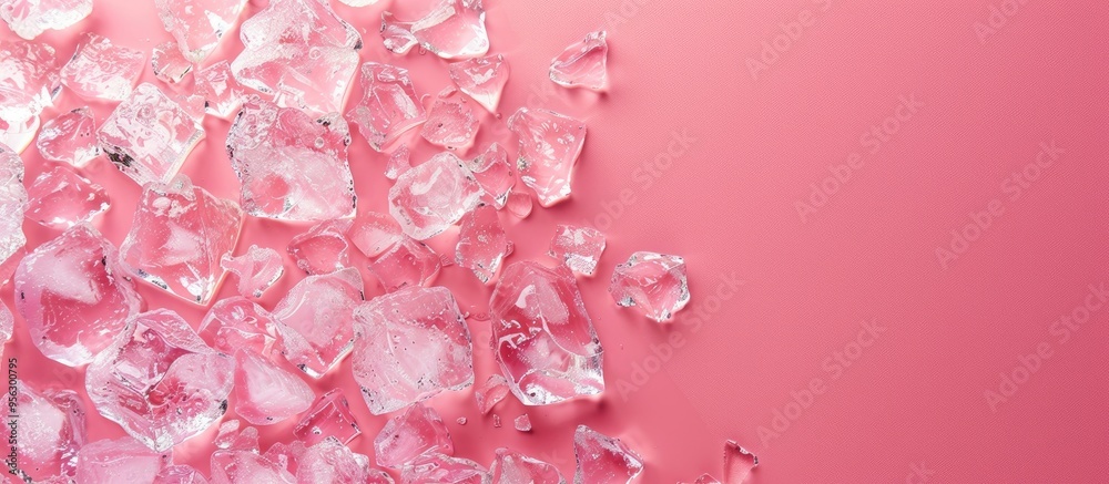 Leinwandbilder Top down view of crushed ice on a pink background with room for text near the copy space image