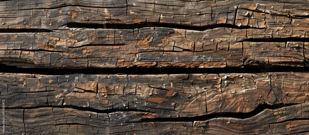 Aufkleber Close up of an old wooden plank with a textured surface showing wavy cracks suitable for use as a copy space image