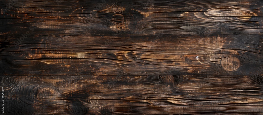 Poster top view of a lovely wood plank with a rich brown texture perfect as a wooden background for a table