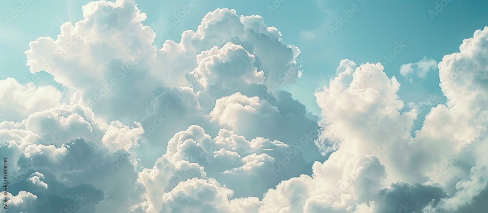 Wall mural daytime sky with fluffy white clouds ideal for your design projects with a copy space image