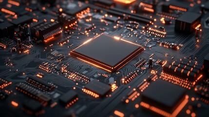Obraz premium A robotics copper board diagram, showing the interaction between layers of copper, microcomponents, and connection paths in a highly technical and detailed layout