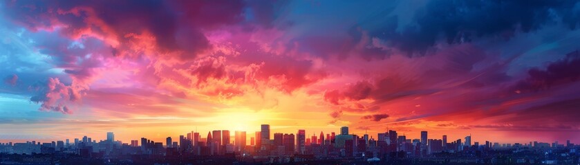 Cityscape at Sunset with Colorful Clouds
