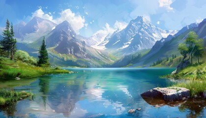 Serene Mountain Lake Landscape