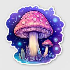 fly agaric mushrooms, Colorful space sticker isolated on white background