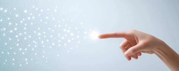 A hand reaching out and illuminating with light, symbolizing connection, creativity, and inspiration in a digital world.