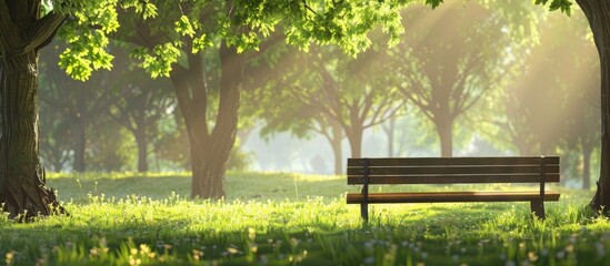 Obraz premium Tourists can relax on the park benches providing a scenic view with copy space image