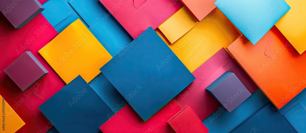 Fototapete top view flat lay of an abstract colorful geometric pattern with copy space image