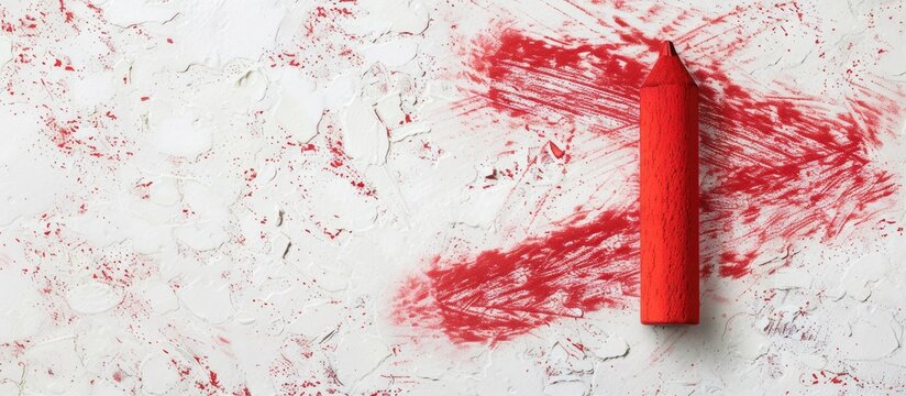 Red chalk drawing of punctuation marks on white background with chalk texture Copy space image