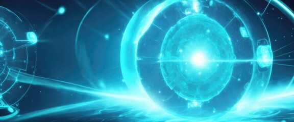 Obraz premium Cyan energy and particles moving with organic motion futuristic technology background