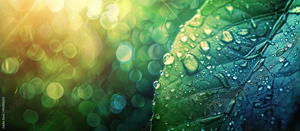 Leinwandbilder A stunning macro image capturing water droplets on a leaf post rainfall with extra space for text or other elements. Creative banner. Copyspace image
