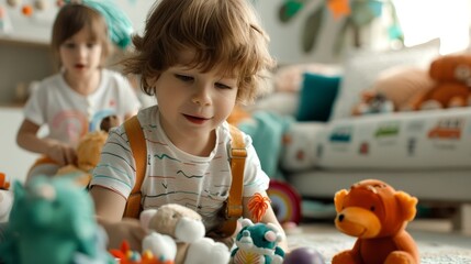 Fototapeta premium Adorable Child Playing with Toys