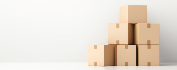 A stack of brown cardboard boxes arranged neatly on a clean, white background perfect for storage or shipping concepts.