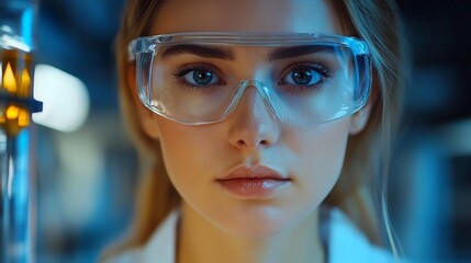 Female researcher conducting chemistry experiment in modern lab