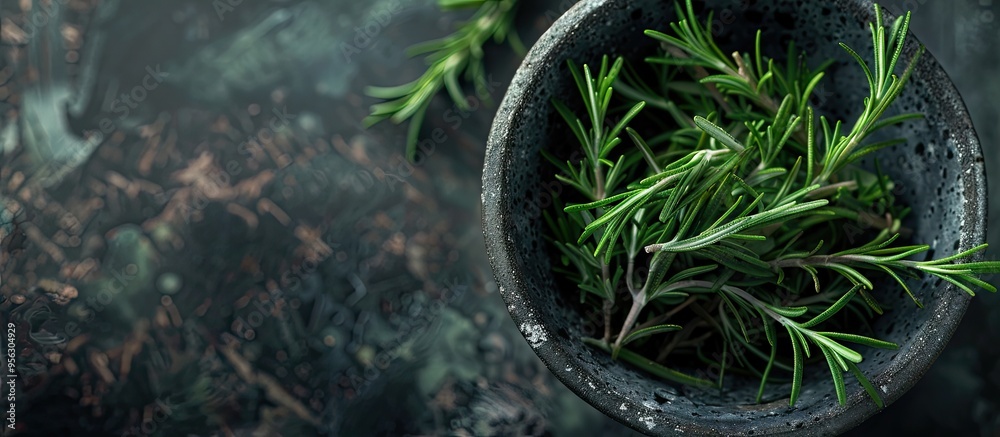 Poster Rosemary a key element in the concept of seasoning adds flavor to dishes Text enabled to include copy space image within 200 characters