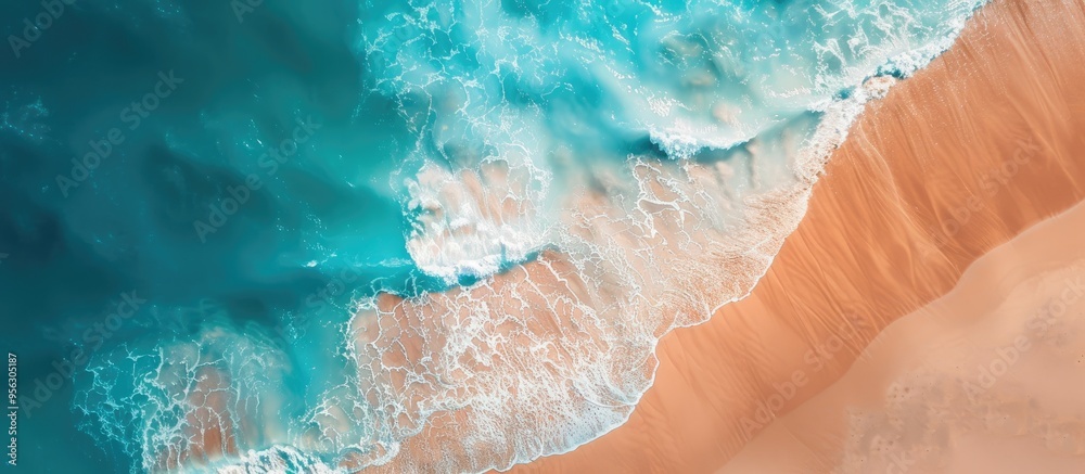 Aufkleber aerial view of the beach stretching towards the ocean with copy space image