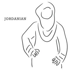 Hand drawn line art vector of Muslim women from around the world. Covering style of Muslim women in Jordan. Jordanian woman