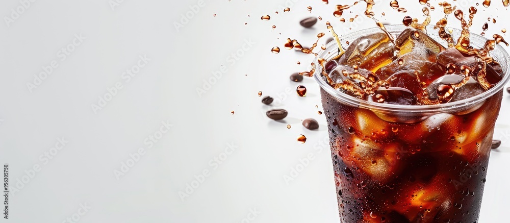 Poster white background enhances isolation concept with americano ice coffee featuring copy space image