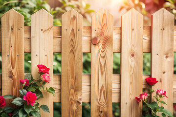 Fototapeta premium Rustic Wooden Fence with Lush Greenery in the Background