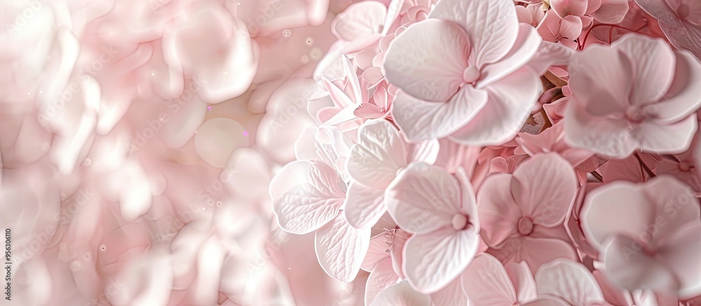 Poster flowers in a pinky white hue like hydrangea or hortensia create a delicate and elegant appearance in