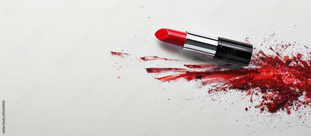 Poster vintage red lipstick on a plain white backdrop with plenty of copy space image