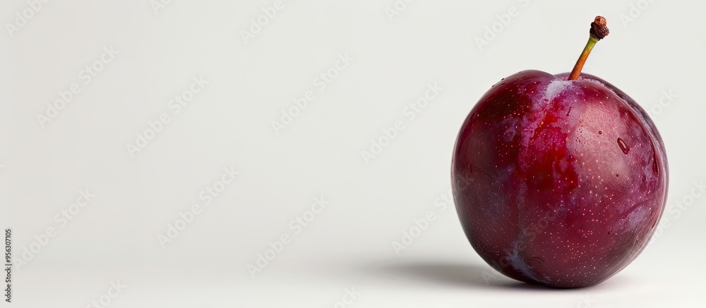 Poster a photo displaying a ripe plum with copy space image