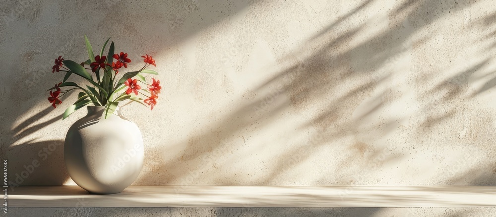 Aufkleber luxurious postcard featuring a vase and bouquet casting shadows in sunlight providing a mockup paper