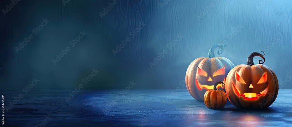 Poster Jack o lanterns displayed against a blue backdrop with ample copy space for text