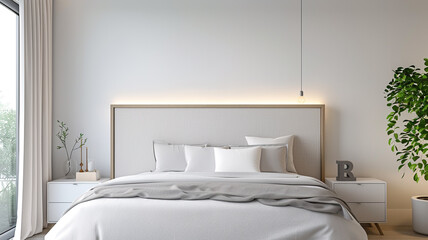 a minimalist bedroom with a simple headboard and no additional decor