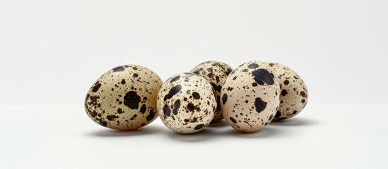 Obraz premium Quail eggs a nutritious protein source shown in a side view on a white background in a picture with copy space image