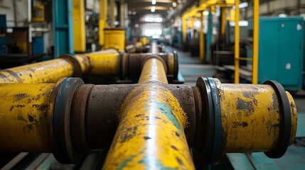 Production of yellow gas pipes in a factory