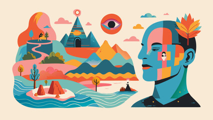 Surreal Mind Landscape Illustration with Colorful Imagery