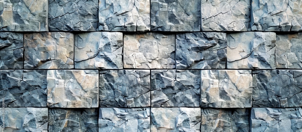 Poster aesthetic gray stone tiles on a massive exterior wall with a background and texture suitable for a c