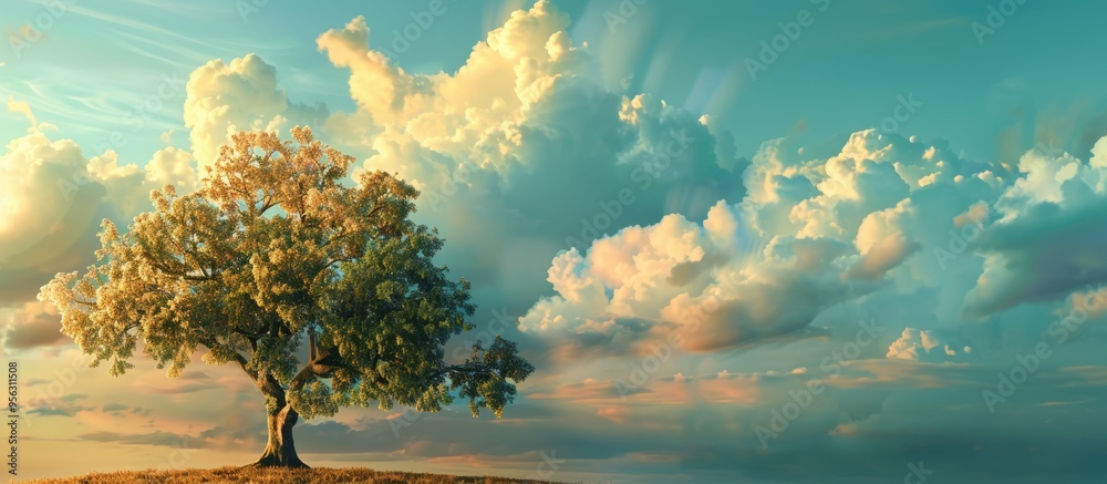 Poster Tree with a stunning sky as a copy space image