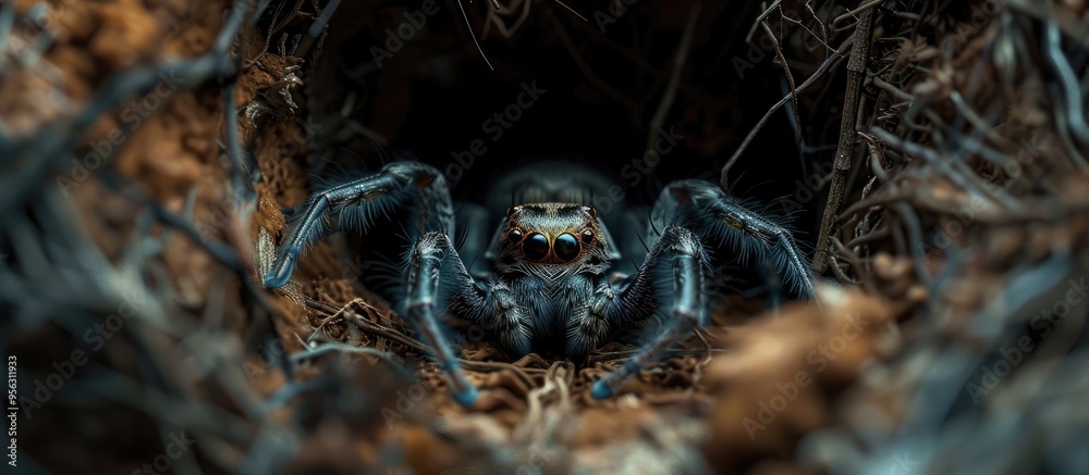 Poster Spider in a nest with copy space image