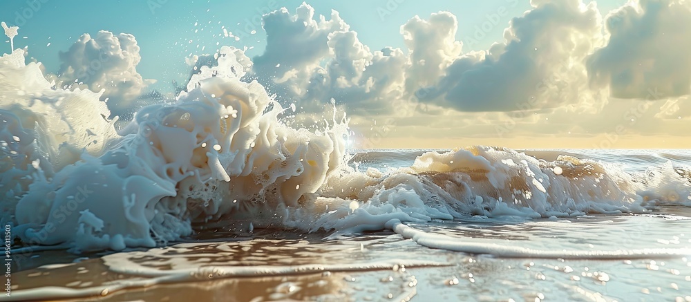 Canvas Prints Foamy wave crashing onto the beach creating a beautiful copy space image