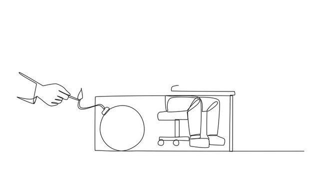 Animation of single one line drawing astronaut typing at a computer desk. Trapped by business partner. A bomb that could explode at any time. Betrayed by a colleague. Full length motion