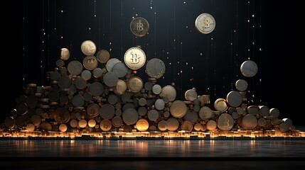 Fototapeta premium A mesmerizing arrangement of coins on a state-of-the-art digital panel, illustrating the coexistence of physical and digital forms of currency.