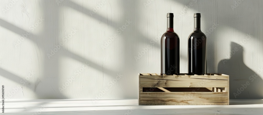 Poster wooden gift boxes for wine presented on a white background with available space for text or images. 