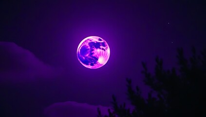 haunting halloween ambiance created radiant purple moon glowing cloudy night sky enhancing cinematic mystery
