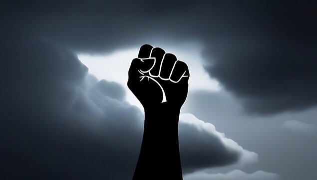 raised fist protests dark stormy background symbolizing collective movements justice equality change