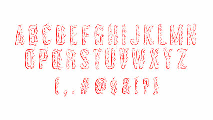 Fire font type style. vector decorative alphabet fire outline red flaming, fire print designs font concept for apparel print design