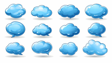 Obraz premium Cartoon Blue Cloud Speech Bubbles Set for Design