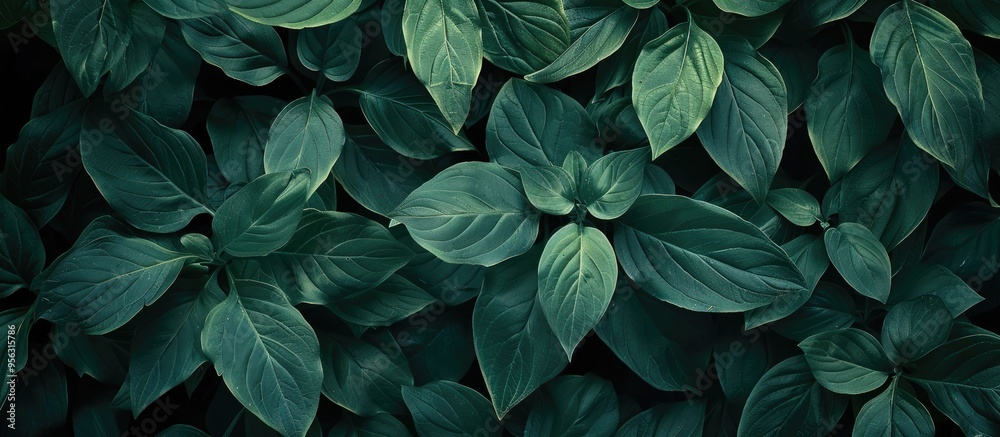 Poster nature s dark green leaves in a garden ideal for a soothing backdrop or a refreshing greenery themed