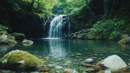 Serene Waterfall in Lush Forest