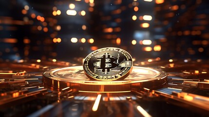 A visually striking representation of digital coins in sharp focus on an advanced digital display, signifying the advancement of financial technologies.