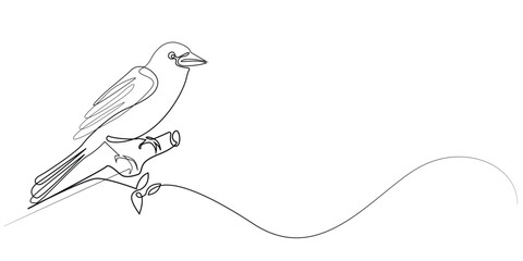 one continuous line of birds perched on a branch.one line drawing of birds in spring.one line vector illustration.isolated white background