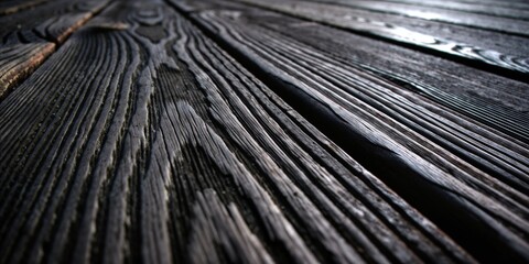 Obraz premium Intricate wooden texture, deep black hues, close-up view