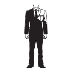 Man business suit icon, black vector illustration on white background