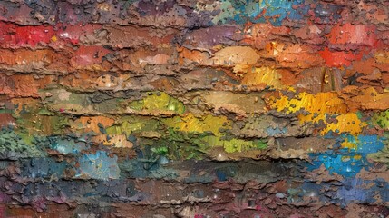 Fototapeta premium A seamless background of a rough-textured canvas with layers of oil paint applied with a palette knife, showing an array of colors blending into each other.